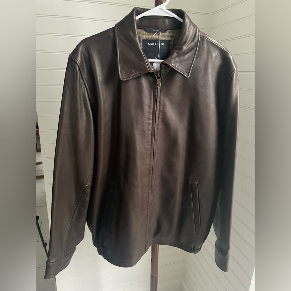 Nautica Men's Chocolate Brown Leather Jacket